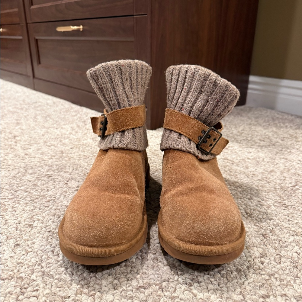 UGG Tan Ankle Boots with Knit Cuff